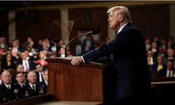 Donald Trump delivers an address to a joint session of Congress on 4 March. Photograph: Win McNamee/UPI/REX/Shutterstock