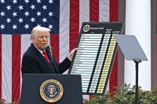 President Trump in April announcing his tariffs. PHOTO: BRENDAN SMIALOWSKI/AFP/GETTY IMAGES