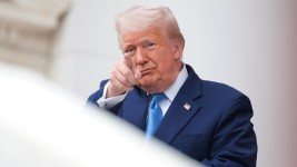 President Donald Trump speaks during the Memorial Day wreath-laying in Arlington National Cemetery on May 26, 2025.  (Kayla Bartkowski/Getty Images)