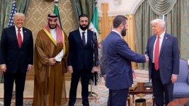 President Donald Trump, Syrian President Ahmed al-Sharaa and Saudi Crown Prince Mohammed bin Salman pictured during their meeting. (Saudi Press Agency/Handout via REUTERS   )