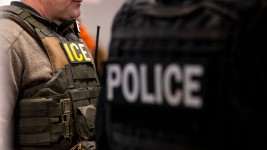 US Immigration and Customs Enforcement agents, along with other federal law enforcement agencies, attend a pre-enforcement meeting in Chicago, Illinois, US, on Sunday, January 26, 2025.  Christopher Dilts/Bloomberg/Getty Images