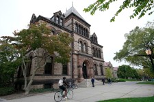 People travel through Brown University's campus in Providence, Rhode Island, in October 2020. Steven Senne/AP/File