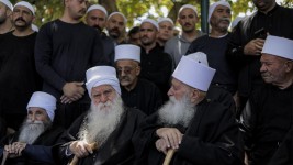 Des leaders druzes dans le village de Majdal Shams dans le Golan annexé.  Photo : afp via getty images / JALAA MAREY