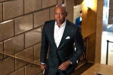 Mayor Eric Adams arrives to speak to the press on closing of asylum seeker arrival center at Roosevelt Hotel, on July 2, 2025, in New York. Pacific Press/LightRocket via Getty Images, FILE