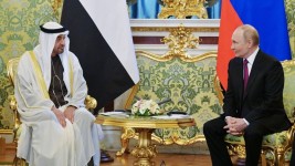 FILE PHOTO: President of the United Arab Emirates Sheikh Mohamed bin Zayed Al Nahyan and Russian President Vladimir Putin attend a meeting at the Kremlin in Moscow, Russia. © Sputnik / Alexey Nikolskiy