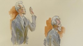 A sketch from the courtroom shows Ryan Routh being sworn in on Monday, September 22.  Lothar Speer