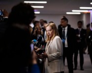 Giorgia Meloni, the Italian prime minister, in The Hague on Wednesday, June 25, 2025. KAMIL ZIHNIOGLU FOR LE MONDE