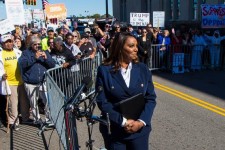 New York Attorney General, Letitia James, speaks after pleading not guilty outside the United States District Court on Friday, October 24, 2025, in Norfolk, Virginia. JOHN CLARK / AP