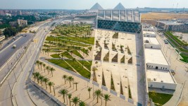 Aerial view of the Grand Egyptian Museum.  Grand Egyptian Museum