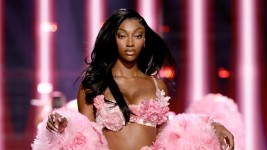 WNBA player Angel Reese on the runway at the Victoria's Secret Fashion Show.  Dimitrios Kambouris/Getty Images for Victoria's Secret
