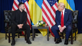 U.S. President Donald Trump meets with Ukrainian President Volodymyr Zelenskyy during the United Nations General Assembly on Sept. 23. (Evan Vucci/The Associated Press)