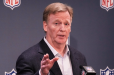 NFL commissioner Roger Goodell speaks at a news conference following the annual fall owners meeting on Wednesday in New York. Photograph: Richard Drew/AP
