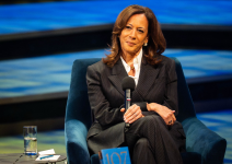Kamala Harris discusses her new memoir, 107 Days, at the London literature festival on 23 October 2025. Photograph: James Manning/PA