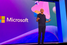 Microsoft’s CEO, Satya Nadella, speaks at the company’s annual developer conference in Seattle, Washington. Photograph: Max Cherney/Reuters