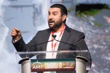 Sami Hamdi, editor-in-chief of International Interest, speaks at 17th Annual Convention for Palestine in Illinois, on 30 November 2024. Photograph: Anadolu/Getty Images