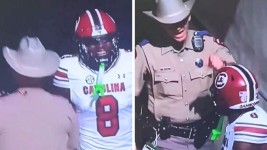 An American state trooper was thrown out after shoving a player. Image: X