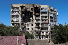A view shows heavy damage to an apartment building hit by a Russian drone strike in Odessa, southern Ukraine, on July 24, 2025.  Nina Liashonok/Reuters