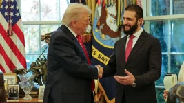 AP In this photo released by Syrian Presidency press office, President Donald Trump, left, shakes hands with Syria's President Ahmad al-Sharaa, at the White House
