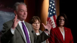 Getty Images (L-R) Tim Kaine, Jeanne Shaheen and Catherine Cortez Masto were among a group of Democrats who sided with rival Republicans on Sunday