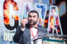 Sam Hamdi speaks at the 17th Annual Palestine Convention in Tinley Park, Illinois, United States on November 30, 2024. Jacek Boczarski/Anadolu/Getty Images