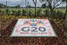 A vandalized G-20 sign outside the Nasrec Expo Center in Johannesburg on Nov. 10, 2025, where the upcoming G20 summit will be hosted. Camilla Richetti—AFP/Getty Images