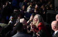 Spanberger greets supporters at Democrats' election night event in Richmond. (Matt McClain/The Washington Post)