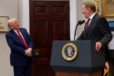 Larry Ellison and Donald Trump at a news conference in the White House on 21 January 2025. Photograph: Andrew Harnik/Getty Images