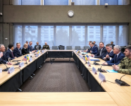 View image in fullscreen US and Ukrainian officials discuss Washington’s plan to end the war in Ukraine at the US mission in Geneva. Photograph: Fabrice Coffrini/AFP/Getty Images