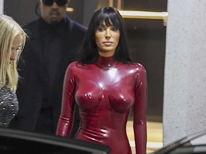 Earlier that day, Censori, pictured here leaving with husband Kanye West and her mum Alexandra, gave bizarre comments to Interview Magazine. Picture: ©MEDIA-MODE.COM