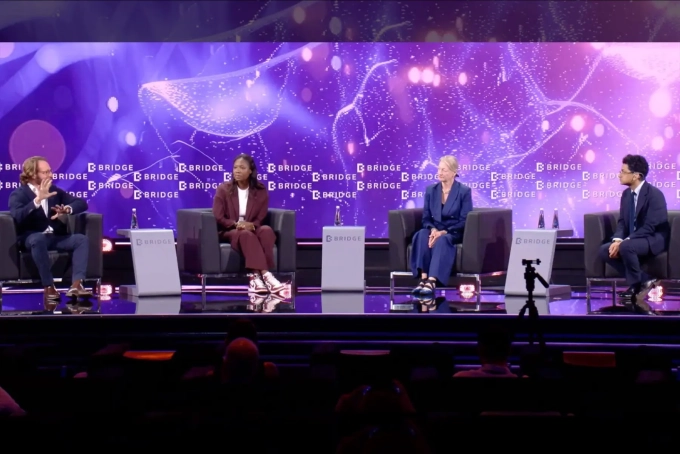 Noam Perski, Executive Vice President, Palantir; Kate Kallot, CEO & Founder, Amini; Elizabeth Churchill, Department Chair and Professor of Human-Computer Interaction, MBZUAI; and moderator Nikhil Kumar, Executive Editor, TIMEBridge Summit/X