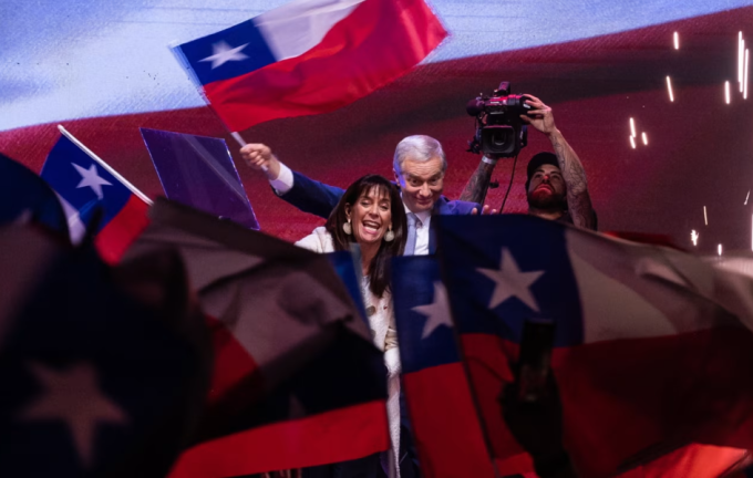 José Antonio Kast and his wife celebrate after his emphatic win over the Communist party opponent © Claudio Santana/Getty Images