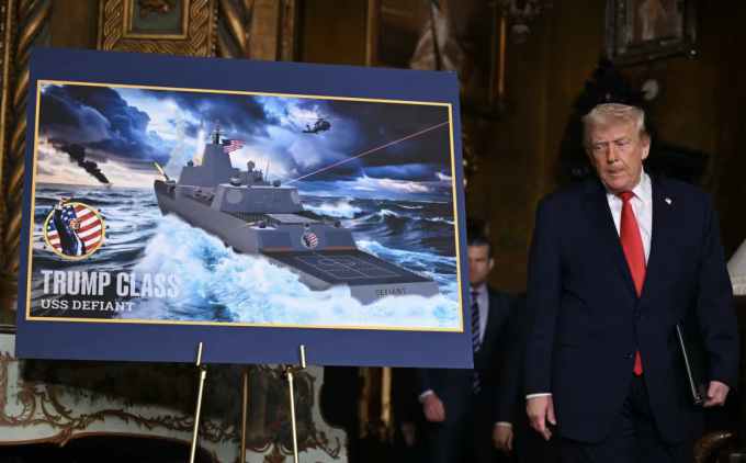 President Donald Trump arrives to announce the U.S. Navy's new Golden Fleet initiative, unveiling a new class of warships, at Mar-a-Lago in Palm Beach, Fla., on Monday.Andrew Caballero-Reynolds / AFP - Getty Images