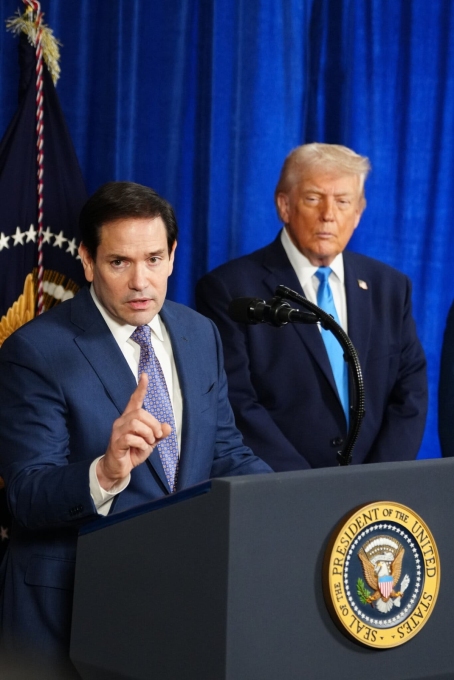 Secretary of State Marco Rubio at a news conference with President Trump at Mar-a-Lago, the president’s private estate and club in Palm Beach, Fla., on Saturday morning.Credit...Tierney L. Cross/The New York Times