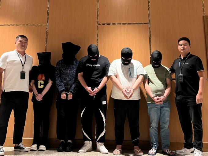 Myanmar police hand over five telecom and internet fraud suspects to Chinese police in 2023. Picture: Chinese embassy in Myanmar/Xinhua via AP