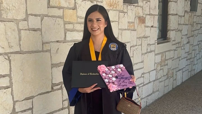 In this undated photo provided by her attorney, Todd Pomerleau, Any Lucia Lopez Belloza celebrates her high school graduation in Texas. (AP)