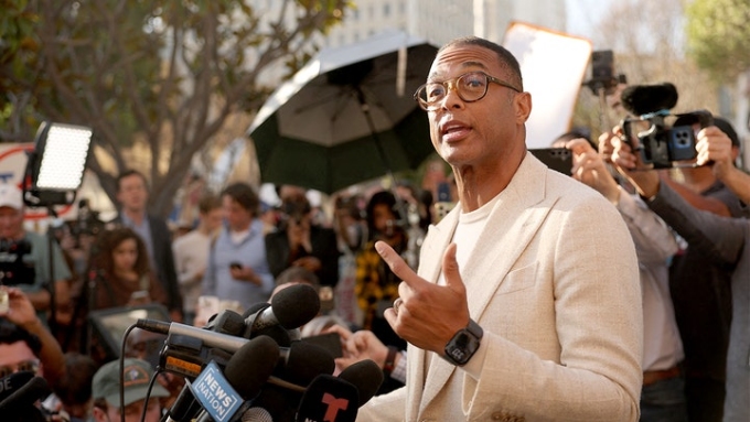 Don Lemon speaks to the media after a hearing at the Edward R. Roybal Federal Courthouse in Los Angeles on January 30, 2026. (Patrick T. Fallon / AFP via Getty Images)