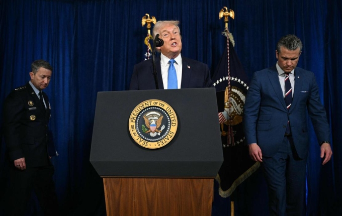 US President Donald Trump speaks to the press following US military actions in Venezuela, at his Mar-a-Lago residence in Palm Beach, Florida, on January 3, 2025. JIM WATSON / AFP