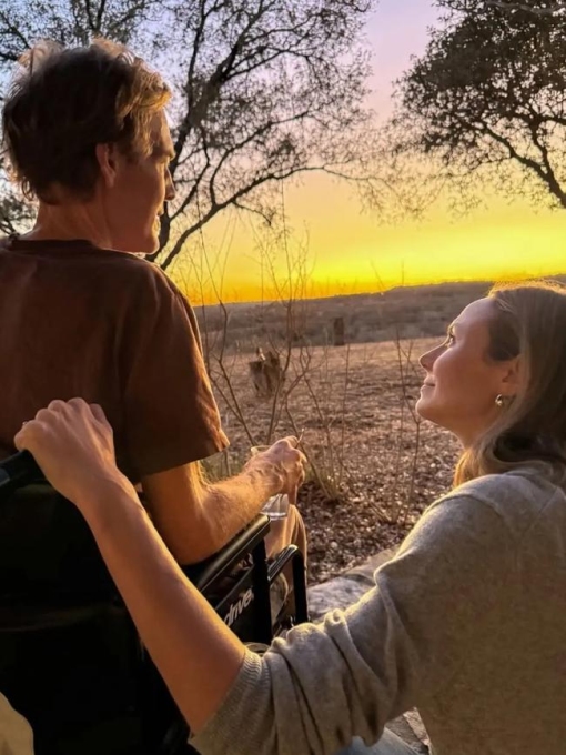 Former WWE star Stacy Keibler shared a photo of her time with James where he appeared frail and in a wheelchair. Picture: Instagram/stacykeibler