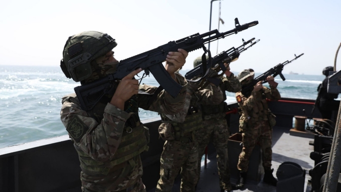 Iranian and Russian troops during joint naval drills near the Strait of Hormuz on February 19 © Iranian Army/Anadolu/Getty Images