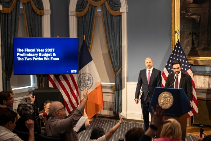 Mayor Zohran Mamdani delivered his preliminary budget plan on Tuesday.Credit...Dave Sanders for The New York Times