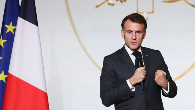 AFP via Getty Images / Emmanuel Macron warned that "today Europe faces a massive challenge, in a world of disorder"