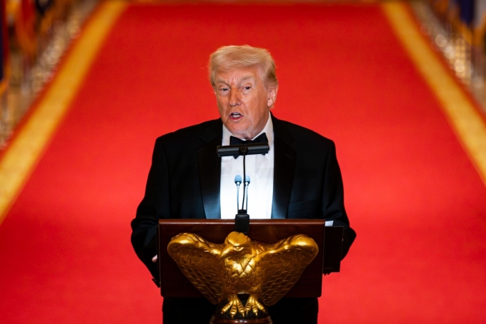President Donald Trump speaks during a dinner for governors at the White House on February 21.  Al Drago/Getty Images