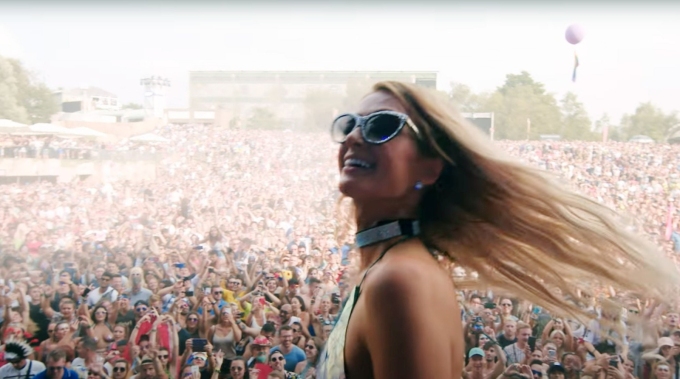 Paris Hilton during her DJ set at the Tomorrowland electronic music festival Boom, on July 21, 2019, in Belgium. Alexandra Dean / © Youtube / Courtesy Everett Collection