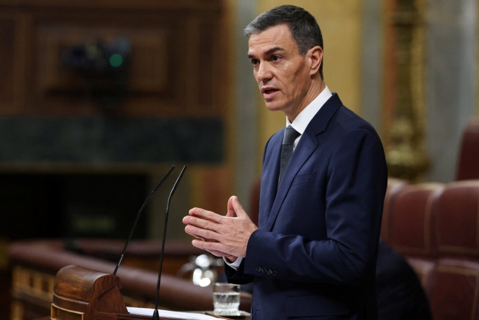 Prime Minister Pedro Sánchez of Spain speaking in Madrid in February. Mr. Sánchez, facing political strife at home, has sought to distinguish his policies from those of President Trump.Credit...Violeta Santos Moura/Reuters