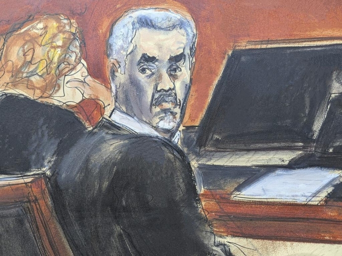 A court sketch of the music mogul during his trial. Picture: Elizabeth Williams via AP