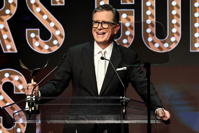 Colbert mocks Paramount while accepting award for confronting injustice