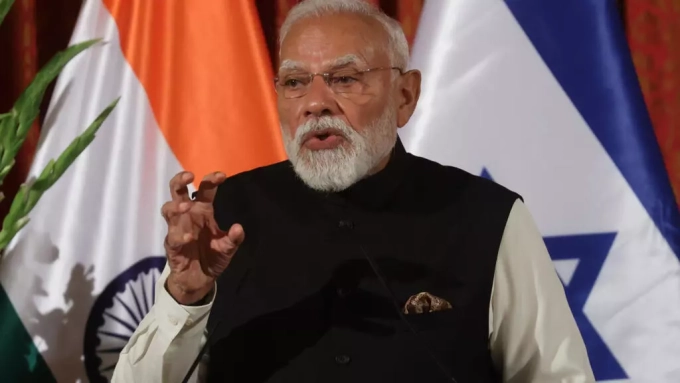 Le Premier ministre indien Narendra Modi lors d'une conférence de presse avec le Premier ministre israélien Benjamin Netanyahu, à Jérusalem, le jeudi 26 février 2026. AP - Gil Cohen Magen