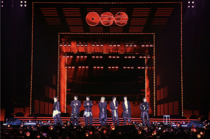 BTS performs Saturday at Gwanghwamun Square in Seoul. The South Korean megastars reunited for their first show in nearly four years. (AFP/Getty Images)