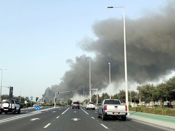 Smoke billows from Zayed port after an Iranian attack in Abu Dhabi on March 1. Abdelhadi Ramahi/Reuters