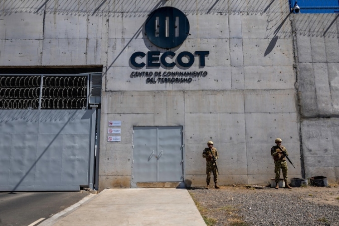 Salvadorian troops guard the exterior of CECOT, December 15, 2025 in Tecoluca, El Salvador. John Moore/Getty Images